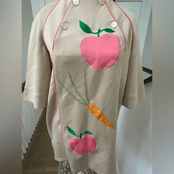 Stylish Beige Mini Dress with Fruit and Vegetable Design - Picture 7 of 8